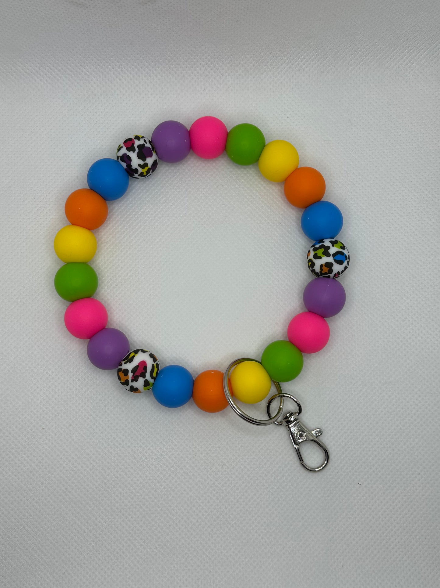 Neon Rainbow Colorful Leopard Oversized Silicone Bead Wristlet