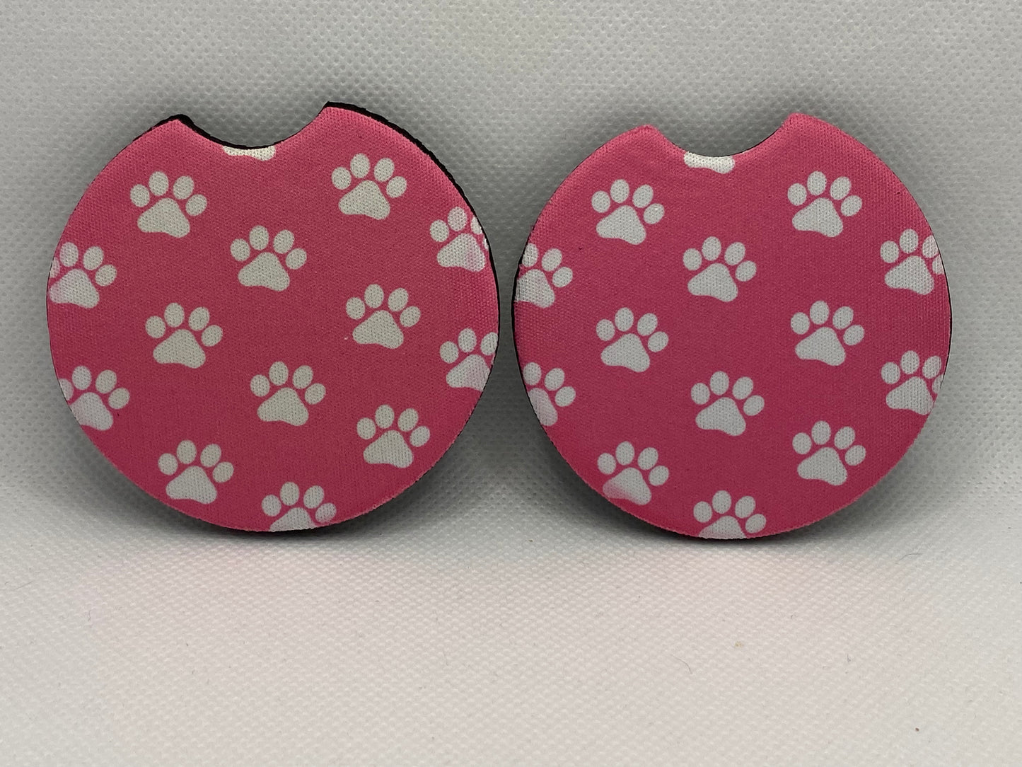 Paw Print Pink And White Car Coasters
