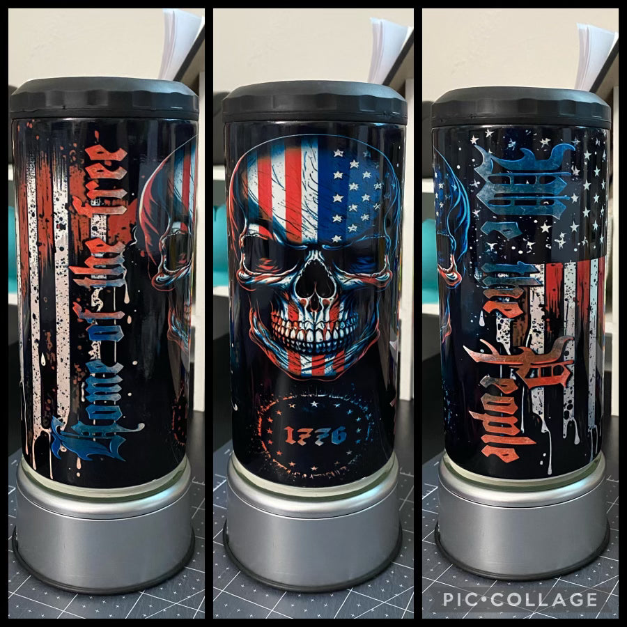We The People American Flag And Skull 4 in 1 Can Koozie
