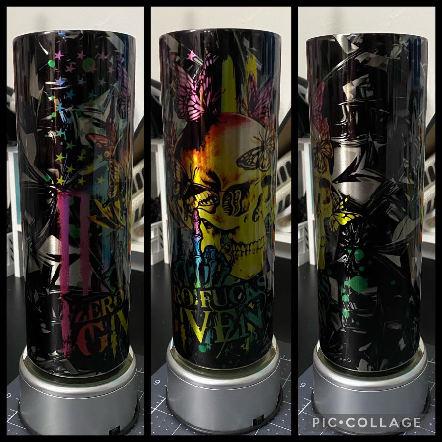 Zero Fucks Given Skull With Flag And Butterflies Stainless Steel 20oz Sublimation Tumbler