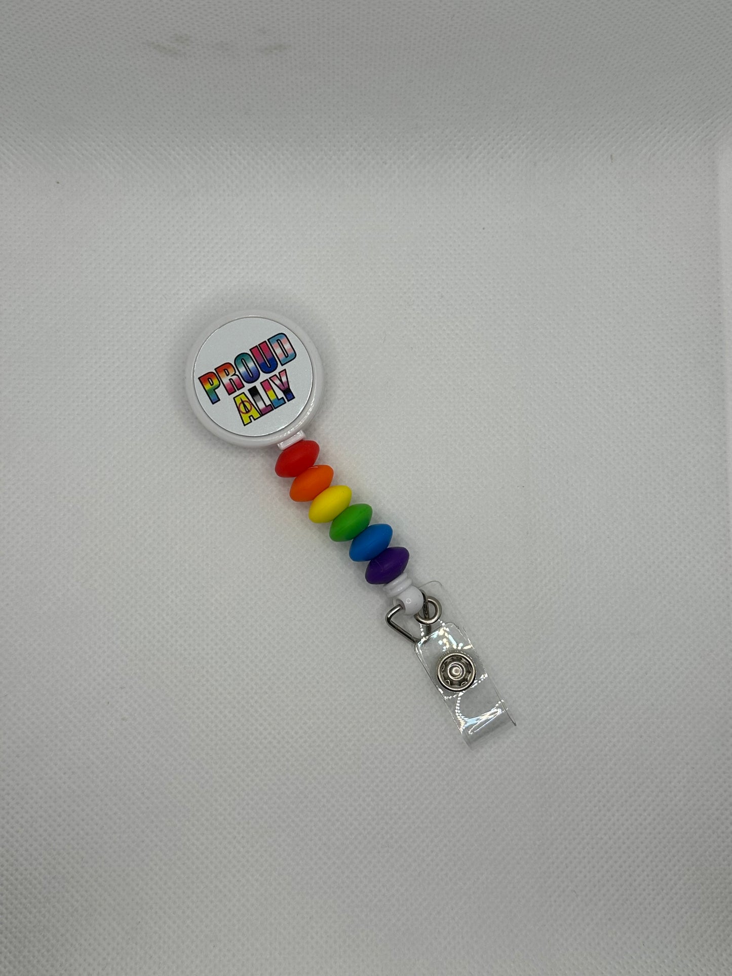 Proud Ally Rainbow White Badge Reel