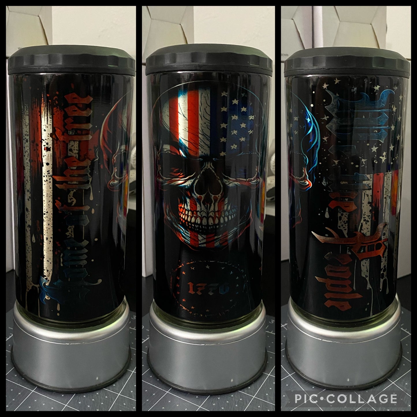 We The People American Flag And Skull Stainless Steel 4 in 1 Can Koozie