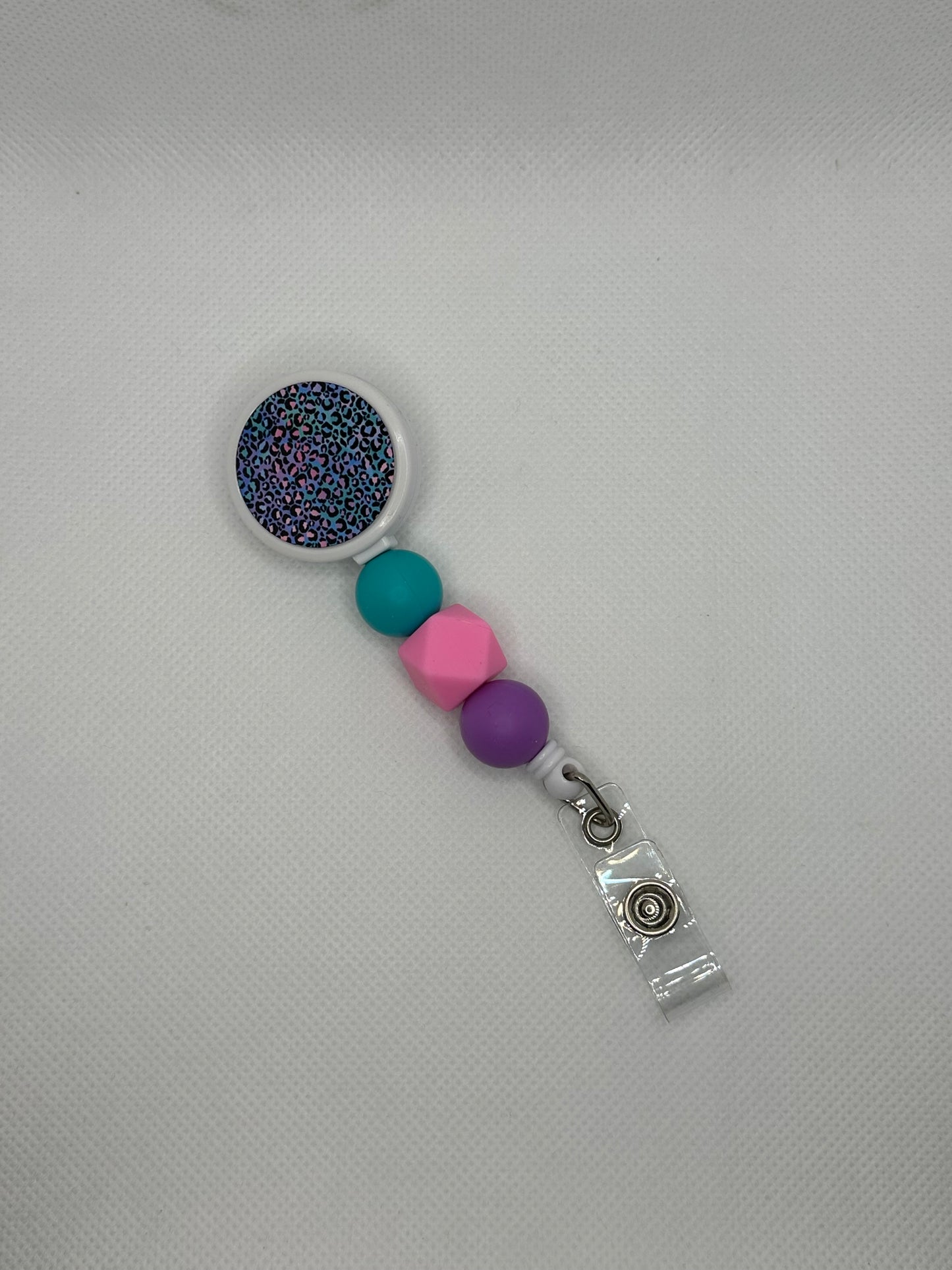 Colorful Leopard White Badge Reel
