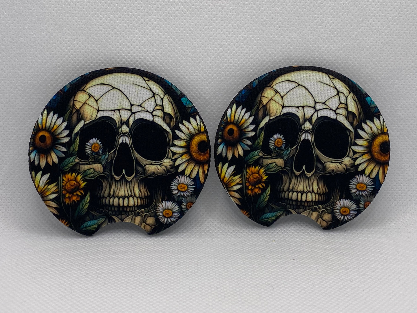 Skull And Daisies Car Coasters