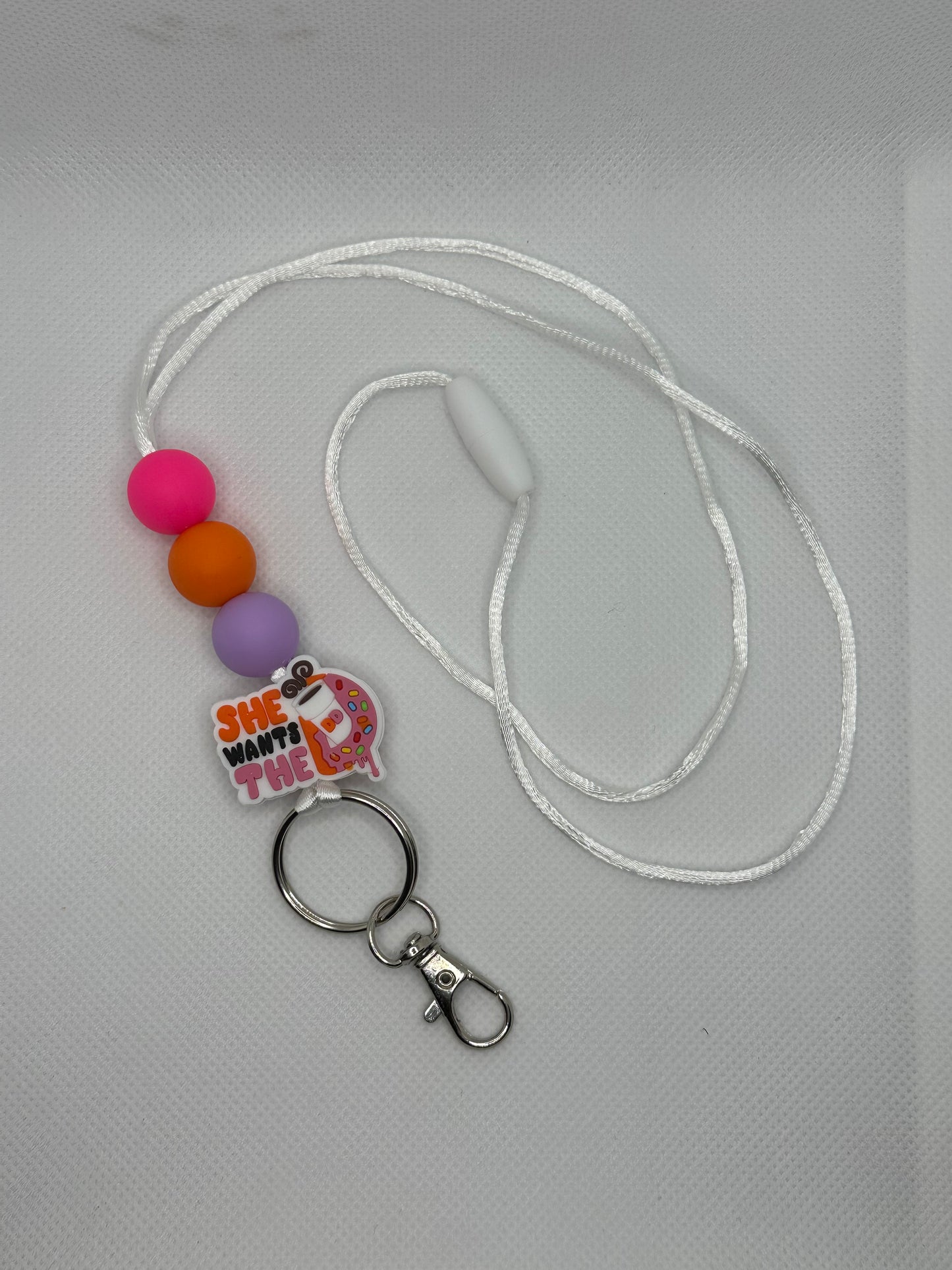 She Wants The D Coffee And Donuts White Breakaway Lanyard