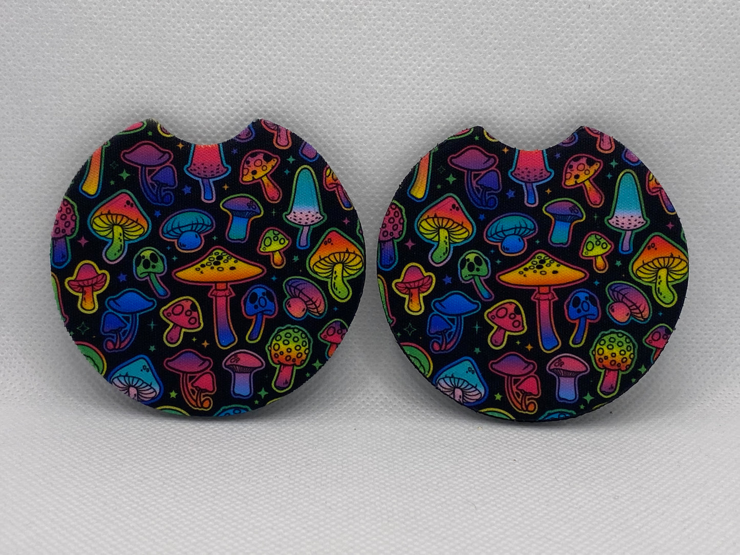 Neon Mushrooms Whimsical Car Coasters