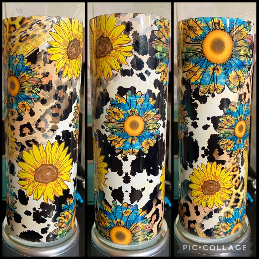 Rustic Sunflowers With Leopard Print And Cow Print 20oz Sublimation Tumbler