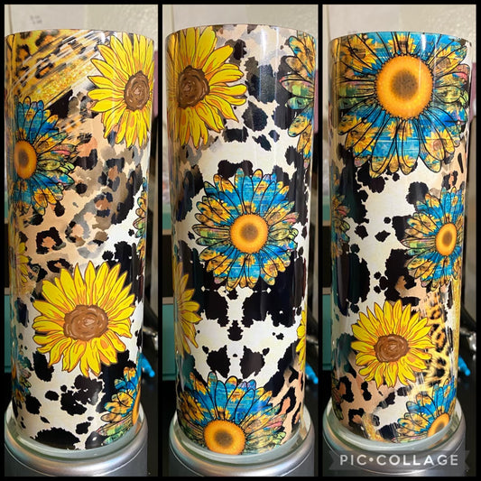 Rustic Sunflowers With Leopard Print And Cow Print 20oz Sublimation Tumbler