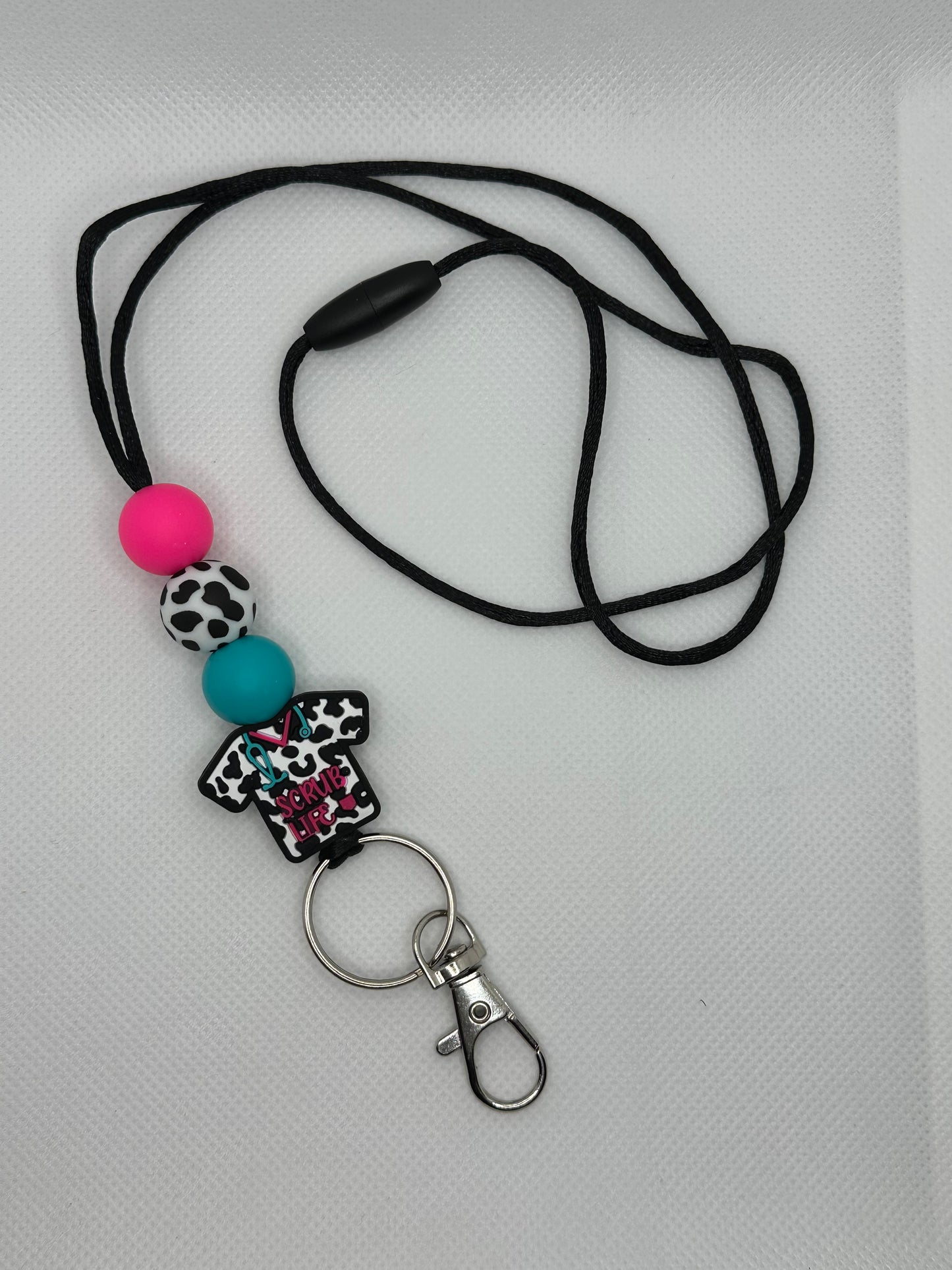 Nurse Scrub Life Cow Print Black Breakaway Lanyard
