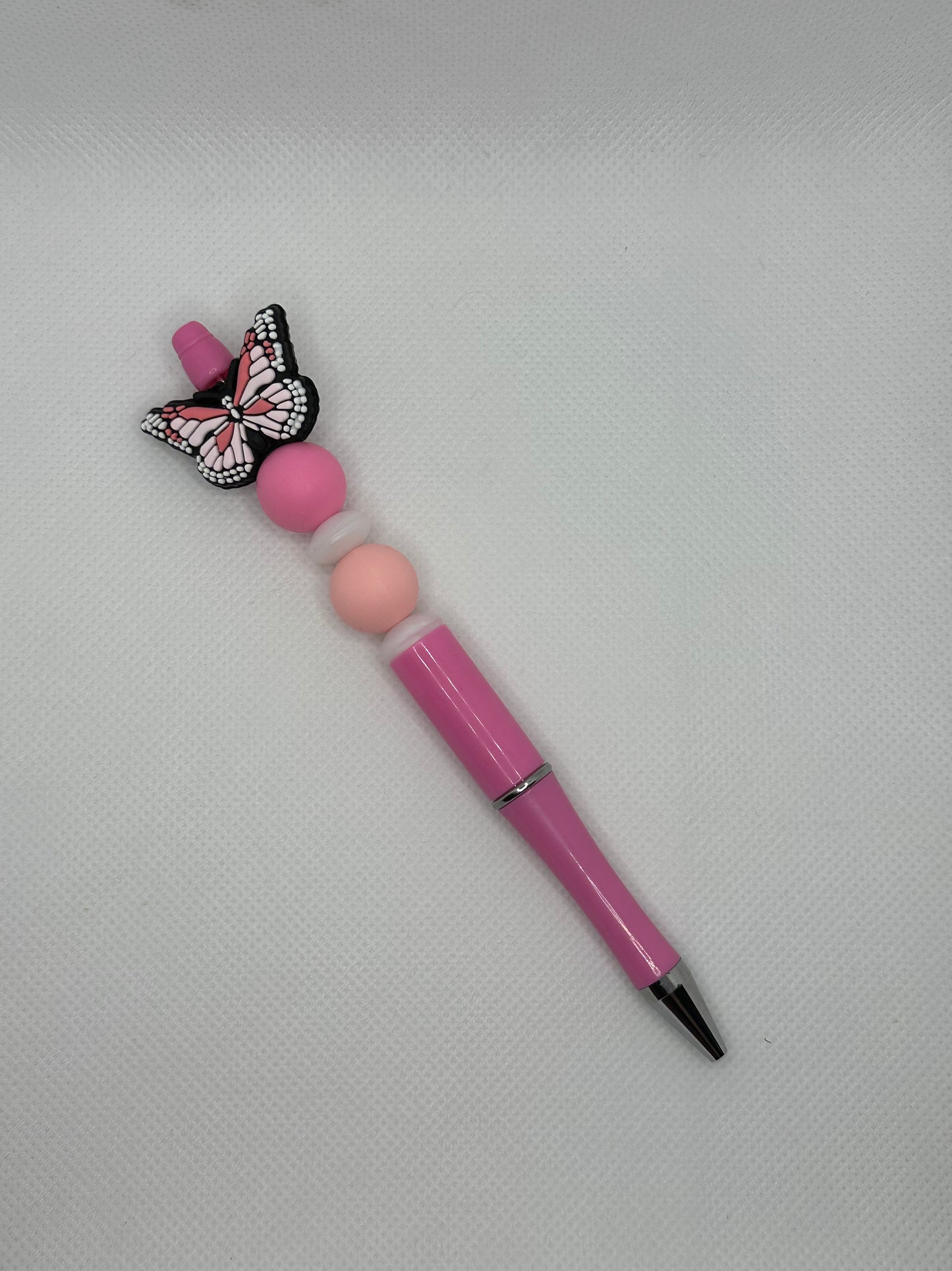 Pink Butterfly Pink Silicone Beaded Pen