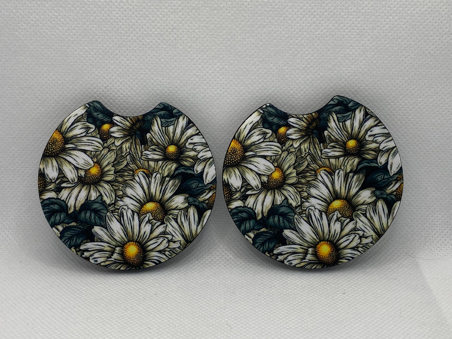 Teal And White Daisies Car Coasters