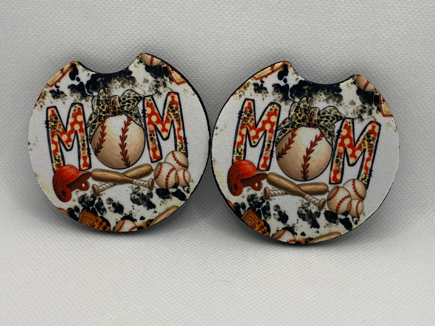 Baseball Mom Cow Print And Leopard Car Coasters