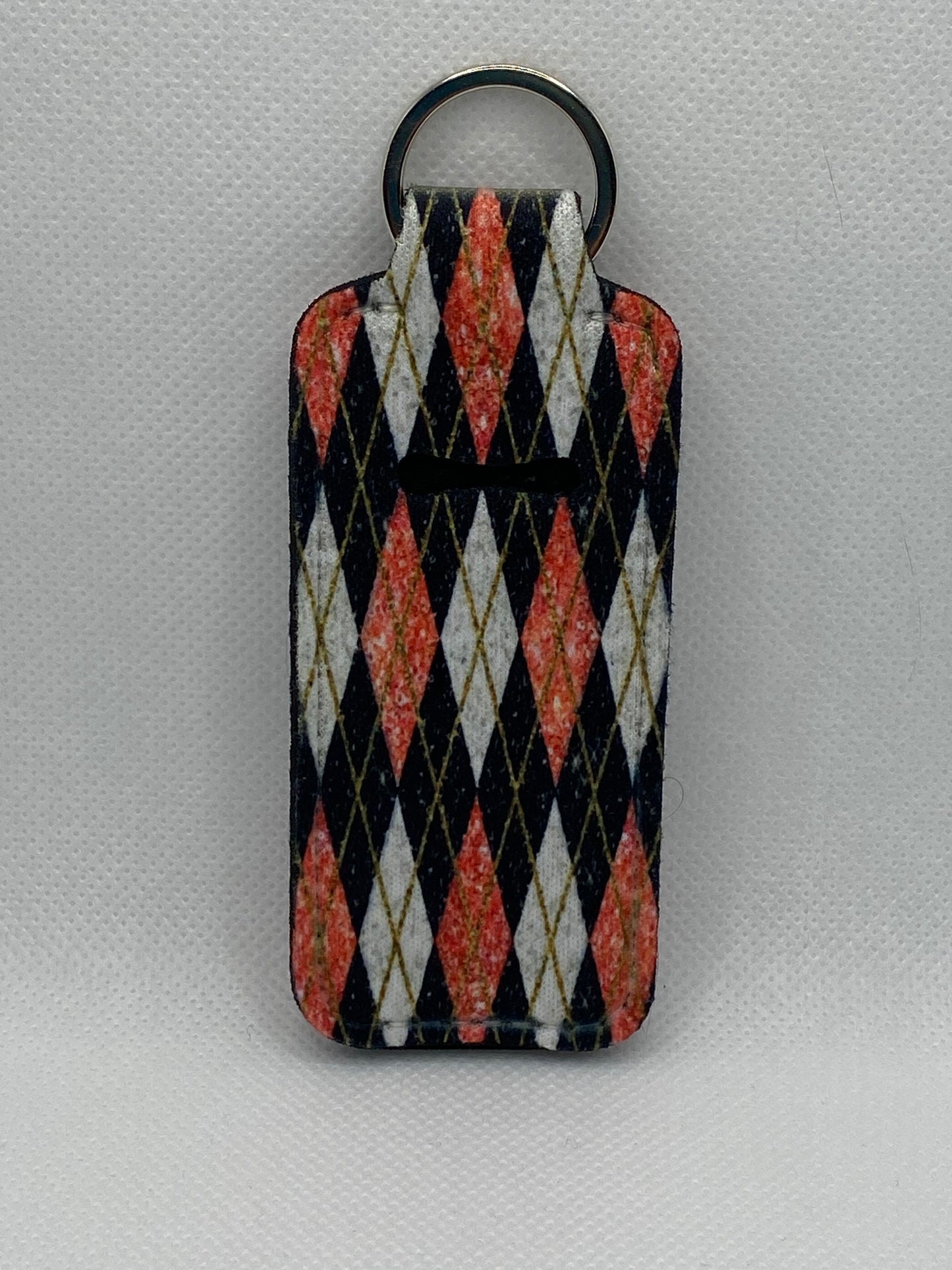 Pink White And Black Argyle Pattern Chapstick Holder Keychain