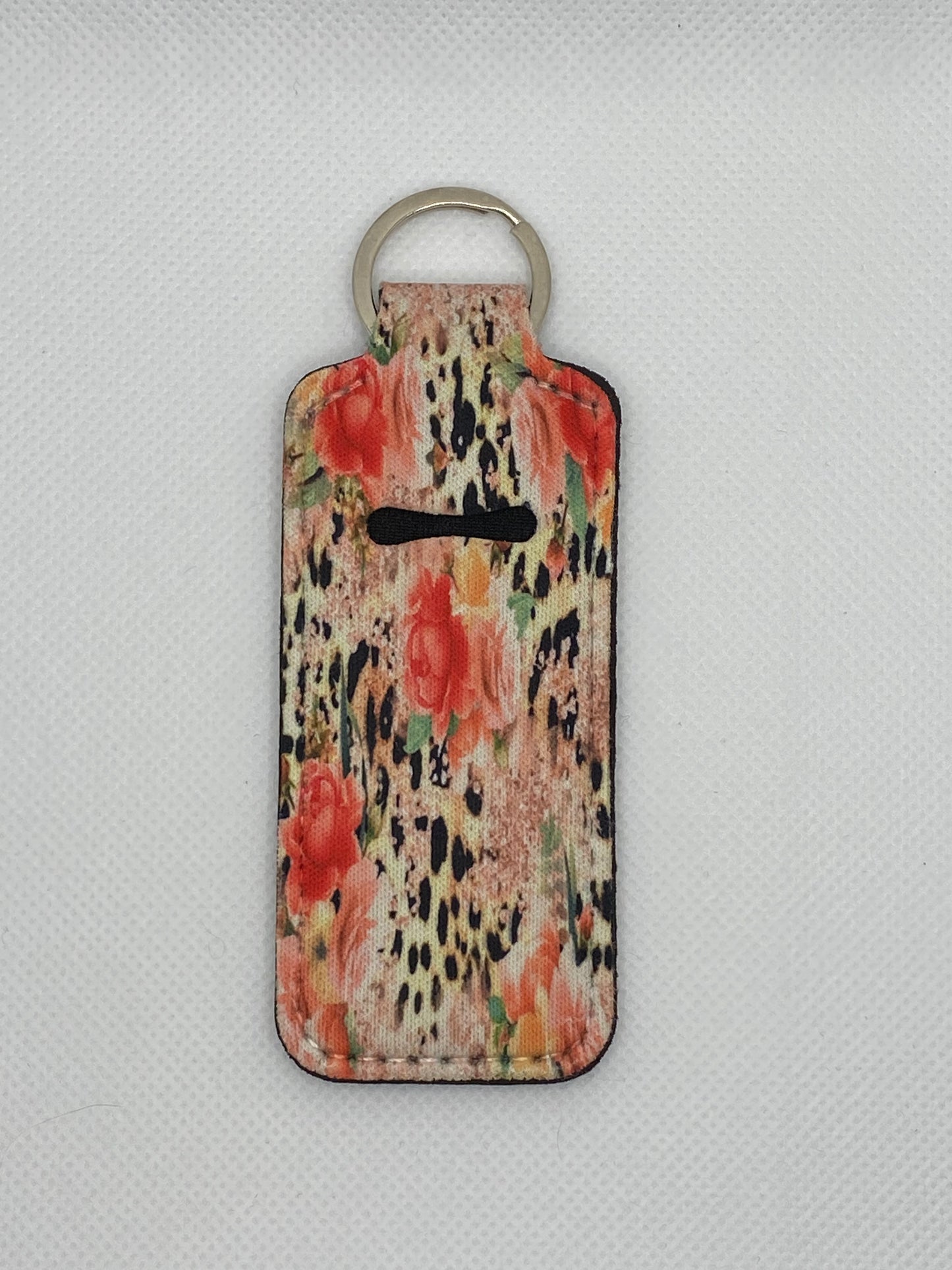 Roses And Leopard Print Chapstick Holder Keychain