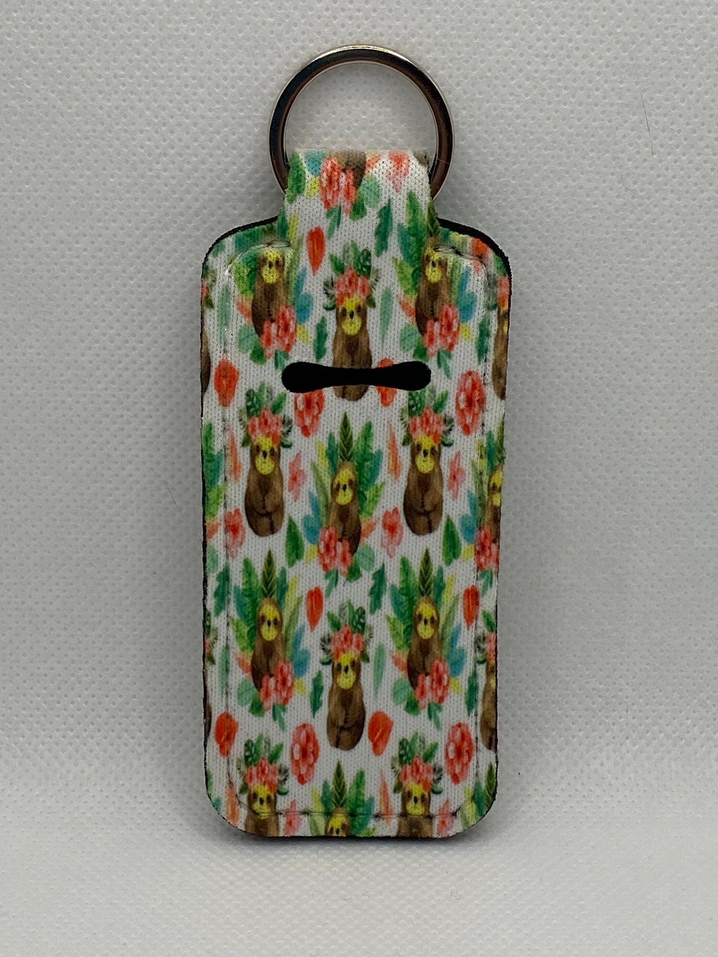 Sloth And Flowers Chapstick Holder Keychain