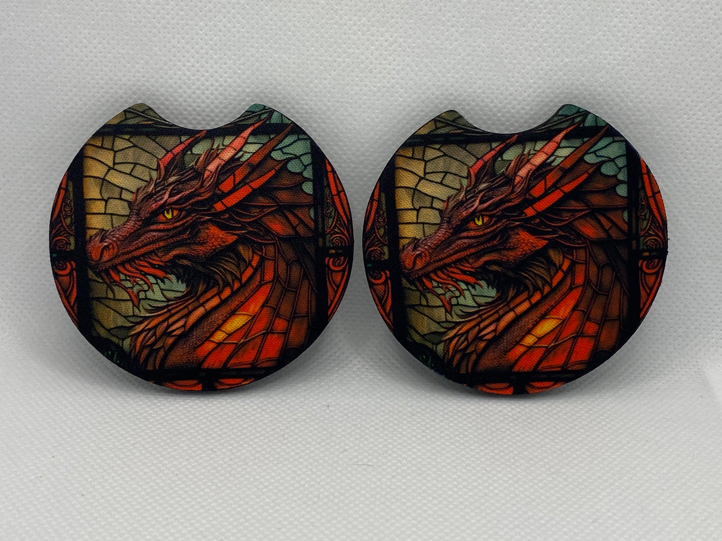 Stained Glass Red Dragon Car Coasters