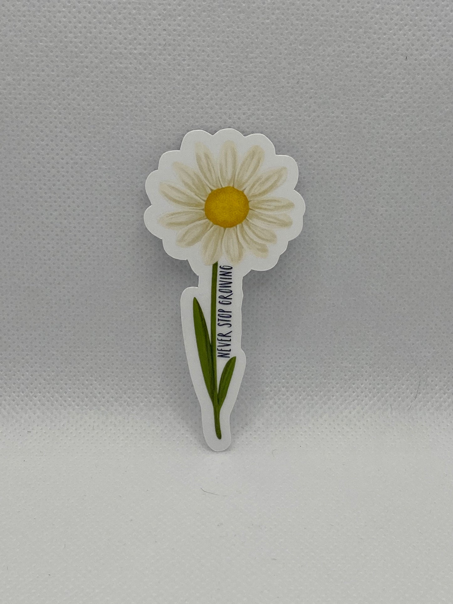 Never Stop Growing White Daisy Die Cut Sticker