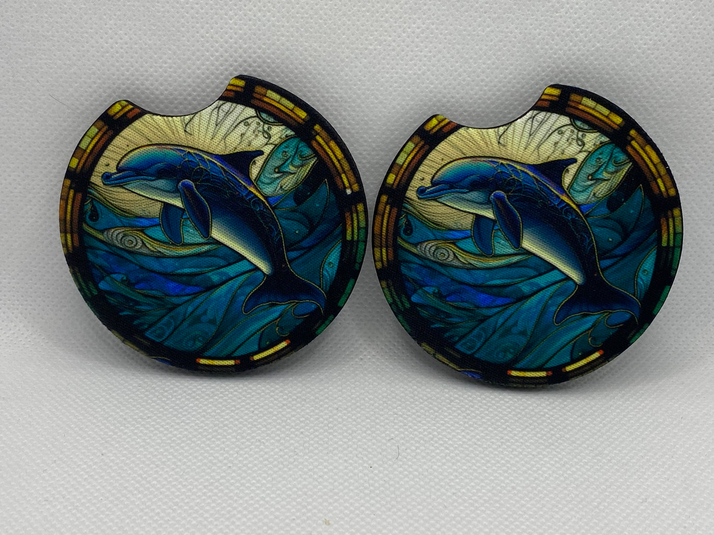 Stained Glass Dolphin Car Coasters