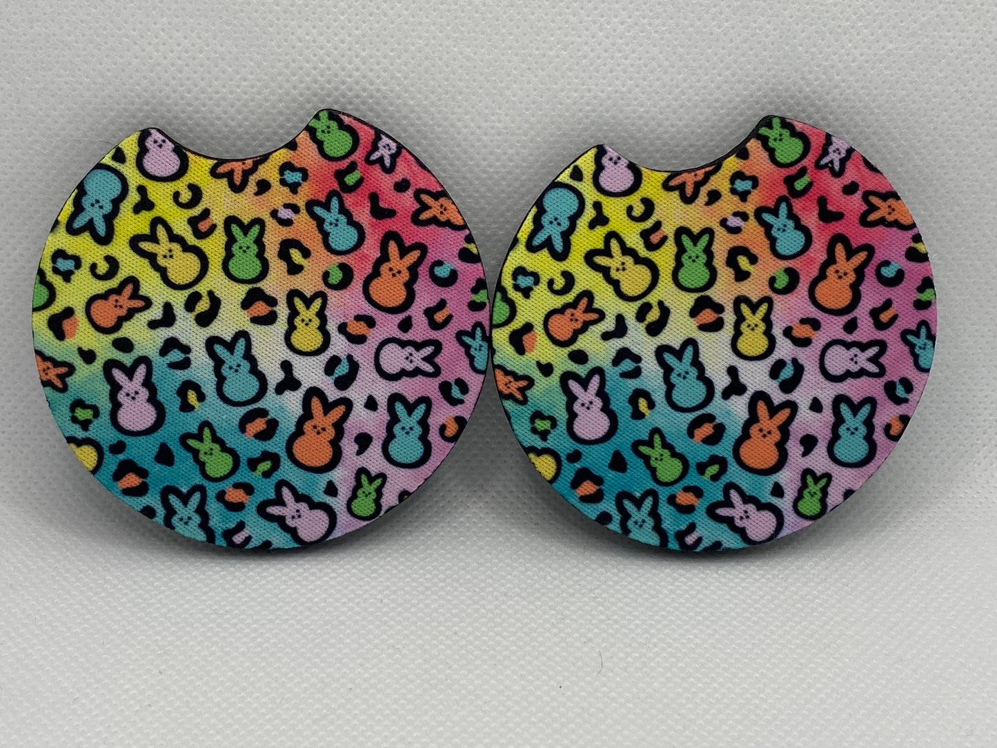 Colorful Bunny Peep And Leopard Print Car Coasters