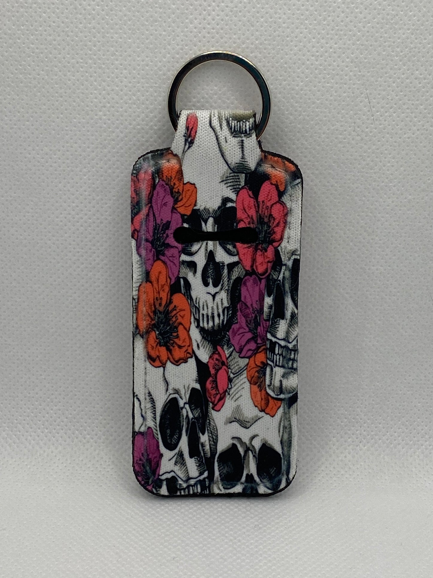 Skulls And Flowers Chapstick Holder Keychain