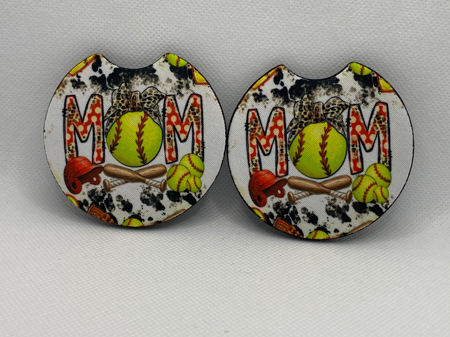 Softball Mom Cow Print And Leopard Car Coasters