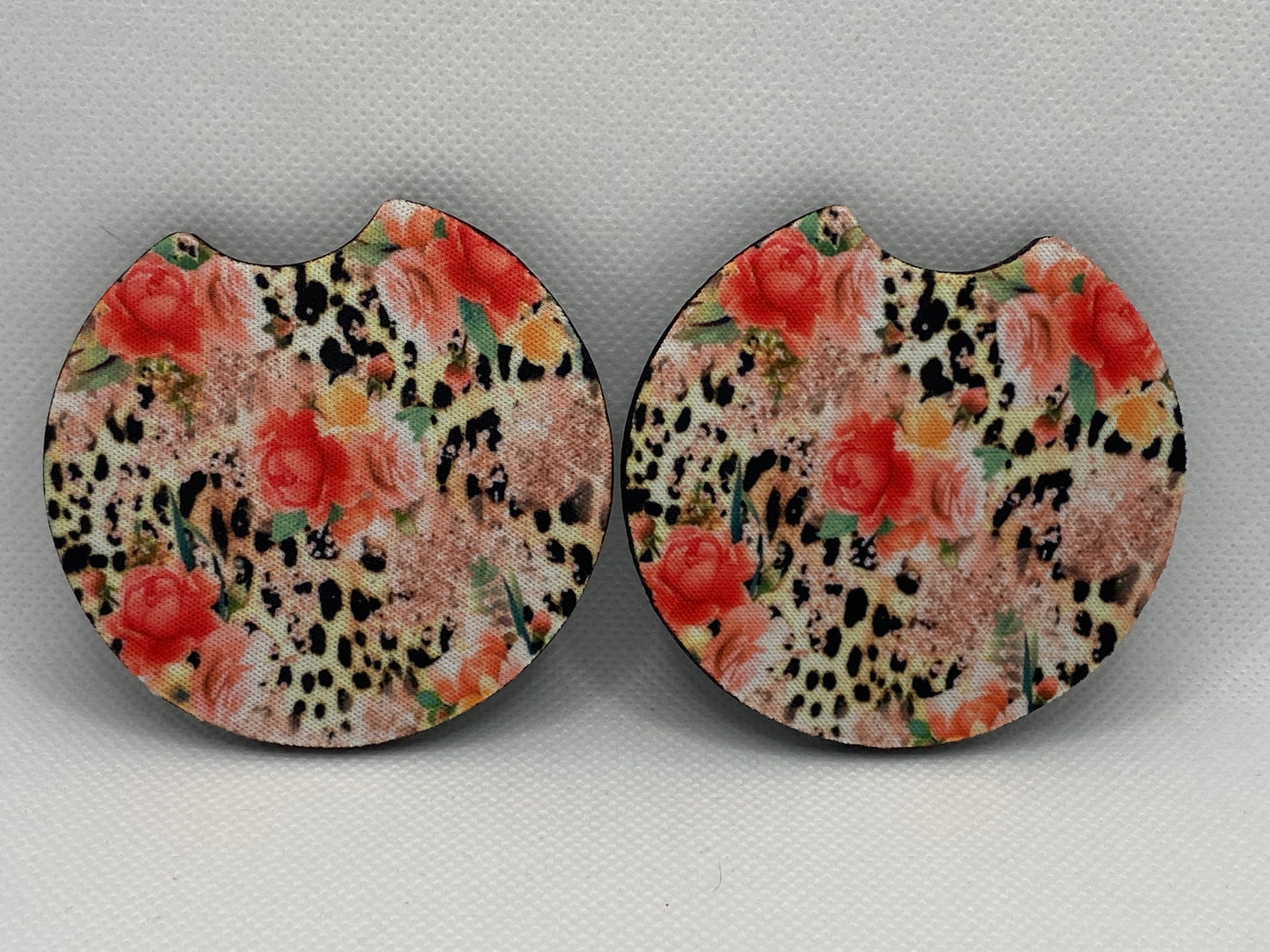 Roses And Leopard Print Car Coasters