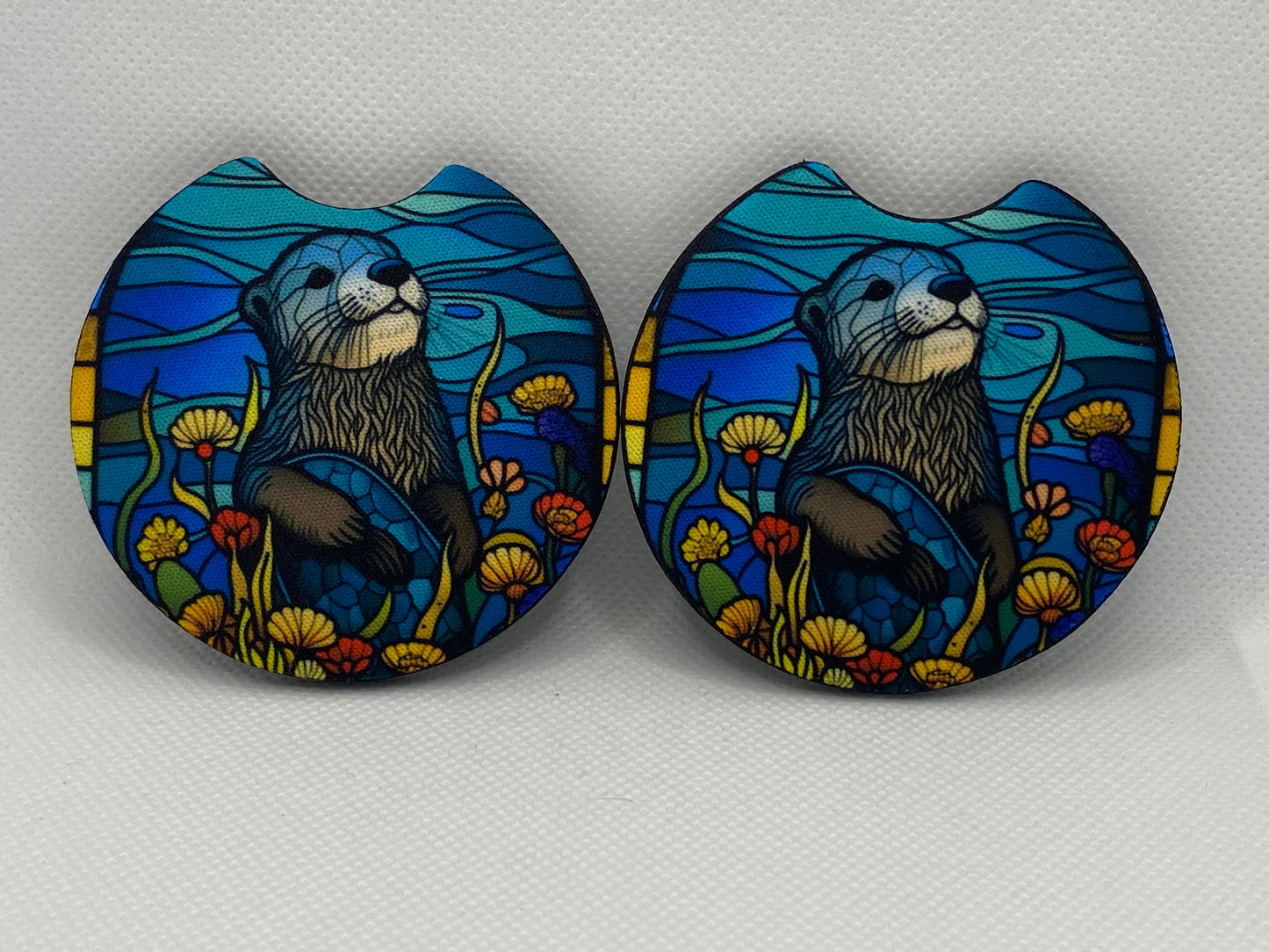 Stained Glass Sea Otter Car Coasters