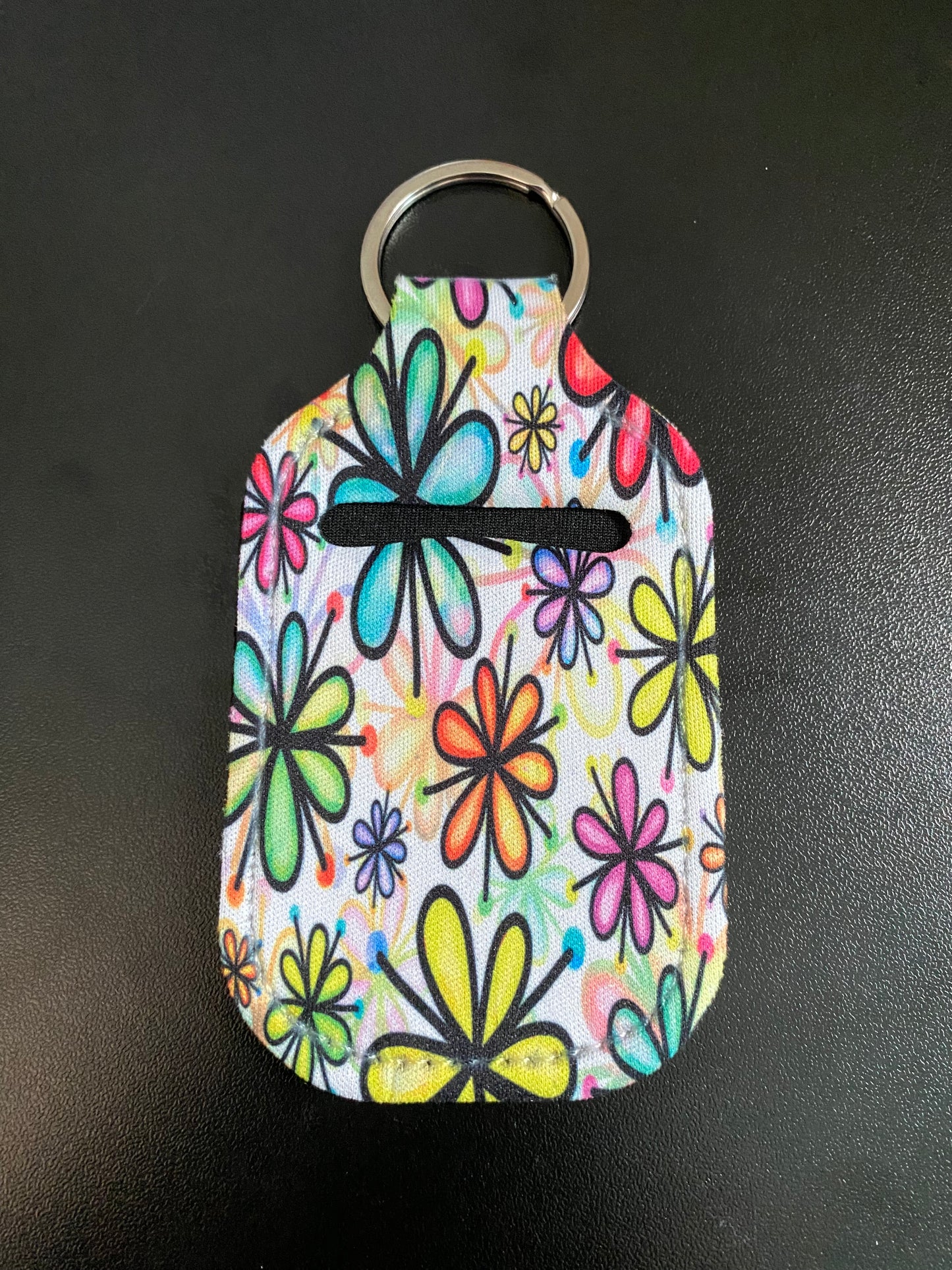 Colorful Water Color Daisies Hand Sanitizer Holder Keychain