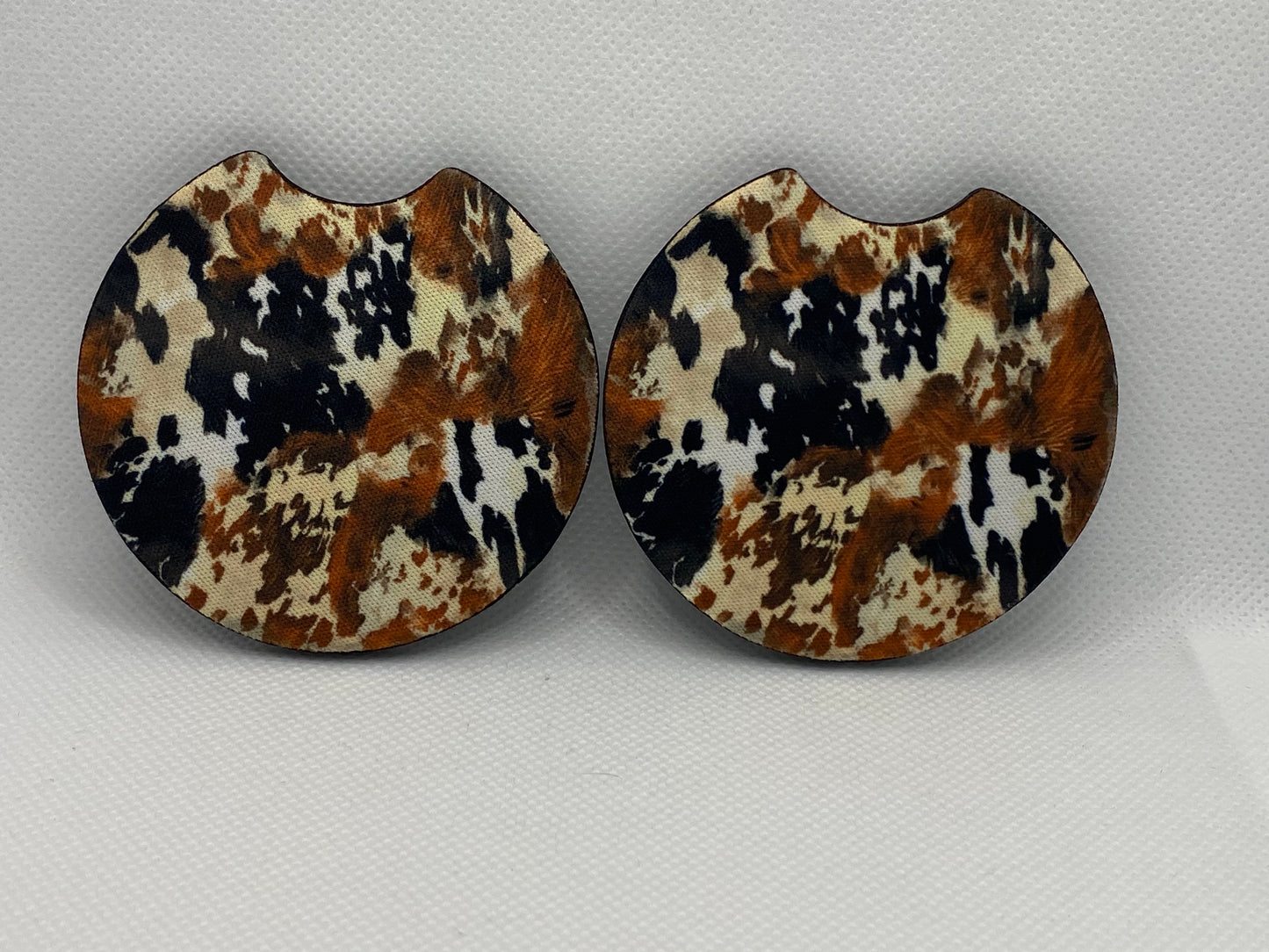 Black And Brown Cow Print Car Coasters