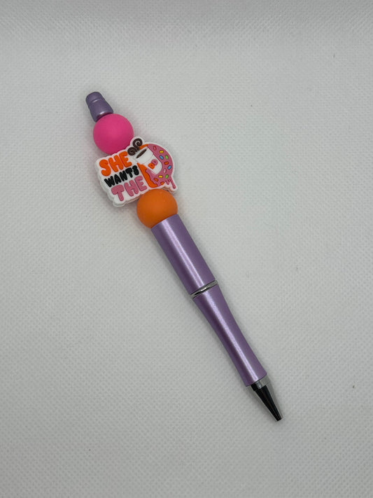 She Wants The D Dunkin Coffee Donuts Purple Silicone Beaded Pen