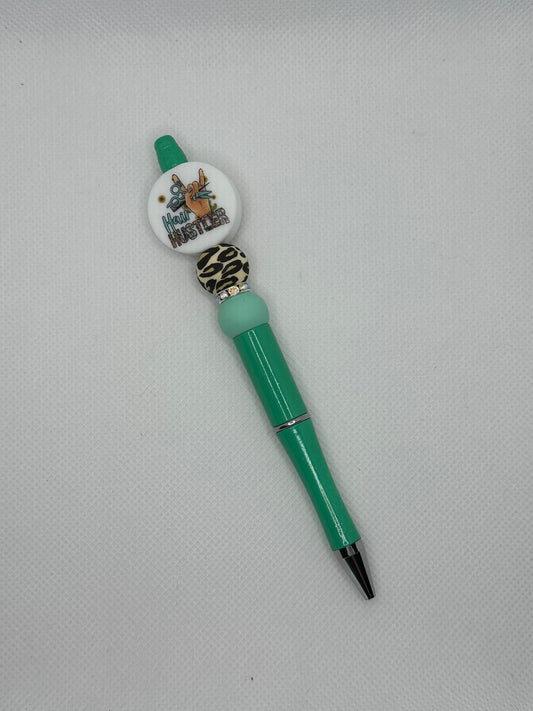 Hair Hustler Teal Glitter Silicone Beaded Pen