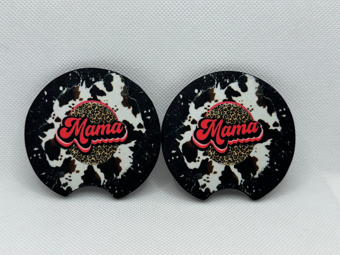 Cowhide And Pink Mama Car Coasters