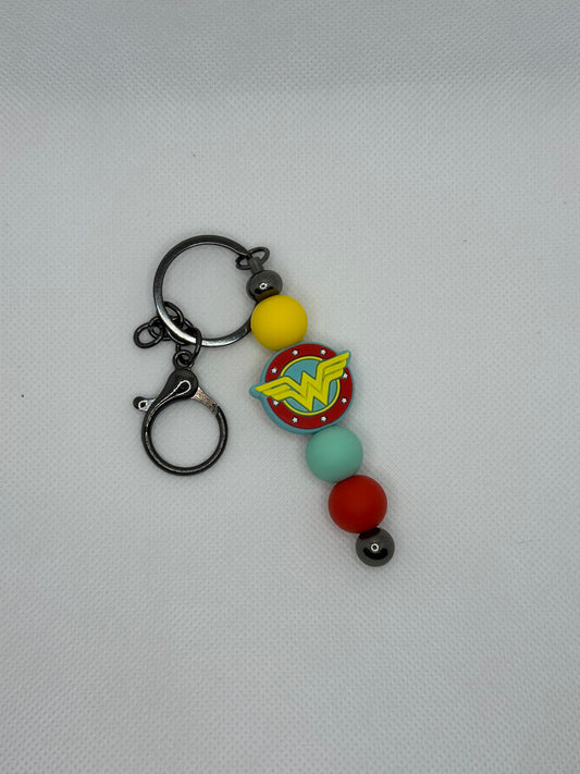 Superhero Woman Silicone Beaded Gunmetal Metal Keychain