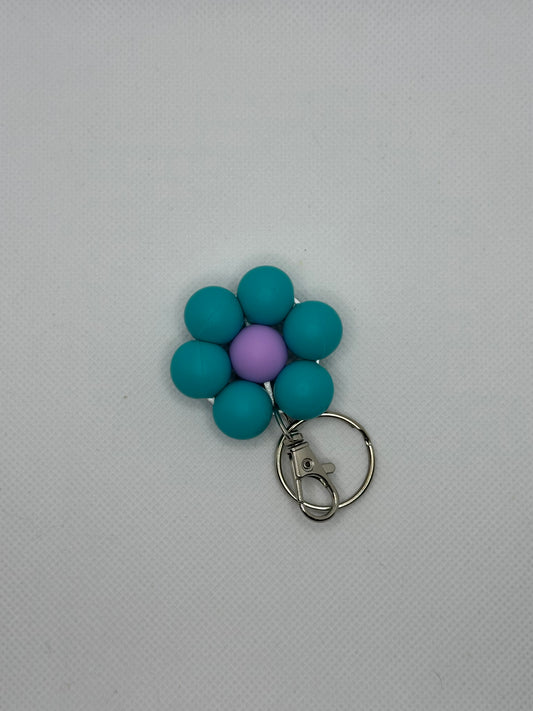 Teal And Lilac Flower Keychain