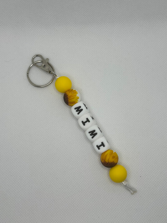White Sunflower Mimi Large Silicone Bead Keychain