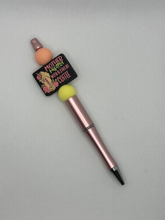 Mother Hustler With A Side Of Coffee Chrome Pink Silicone Beaded Pen