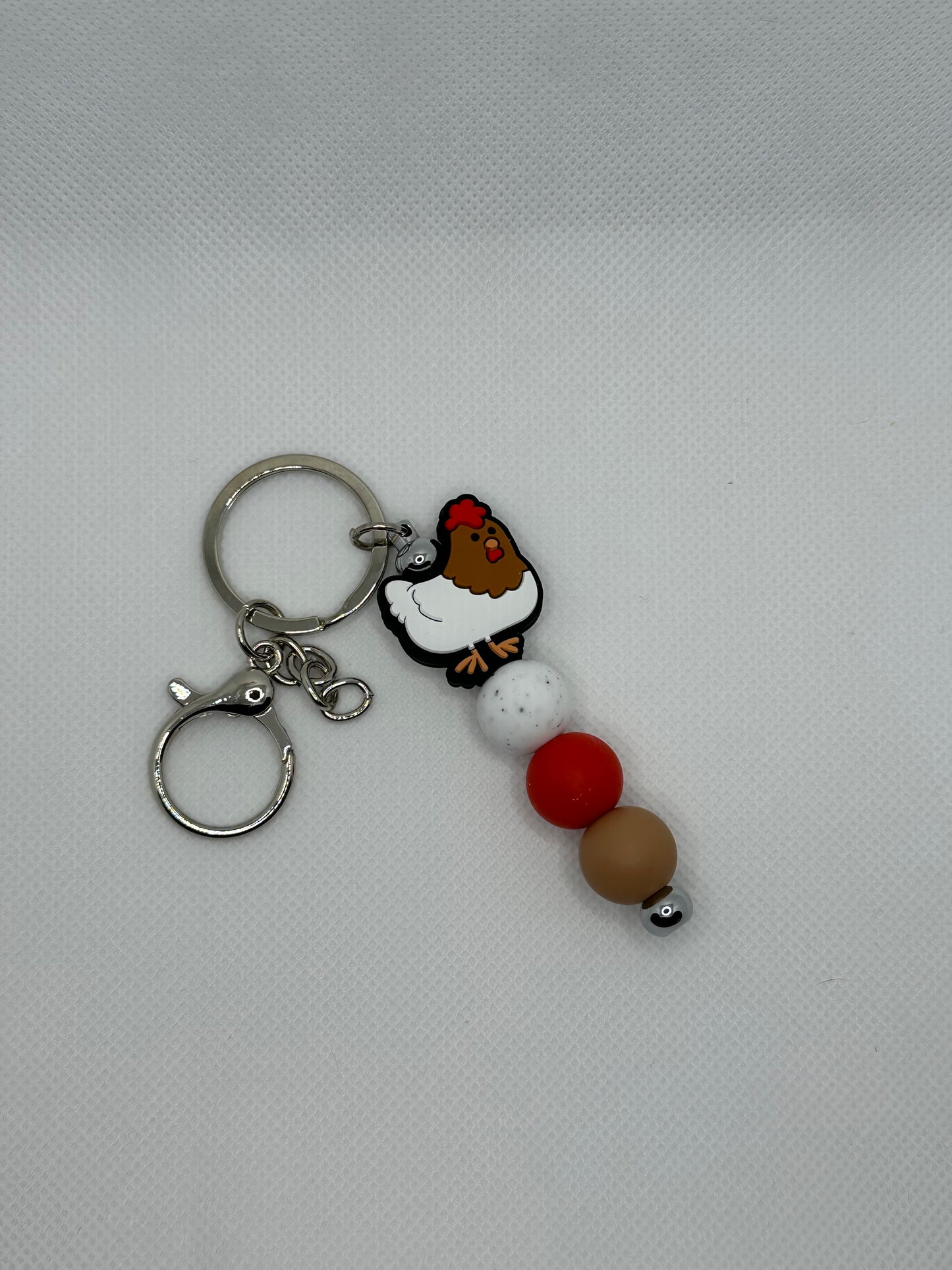 Chicken Silicone Bead Silver Metal Keychain