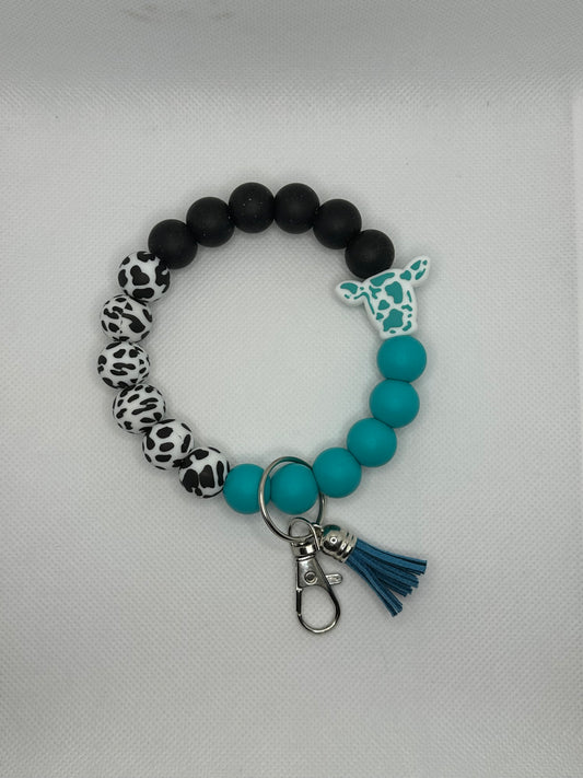 Teal Cow Oversized Silicone Bead Wristlet