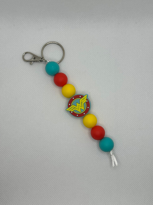 Superhero Woman Large Silicone Bead Keychain