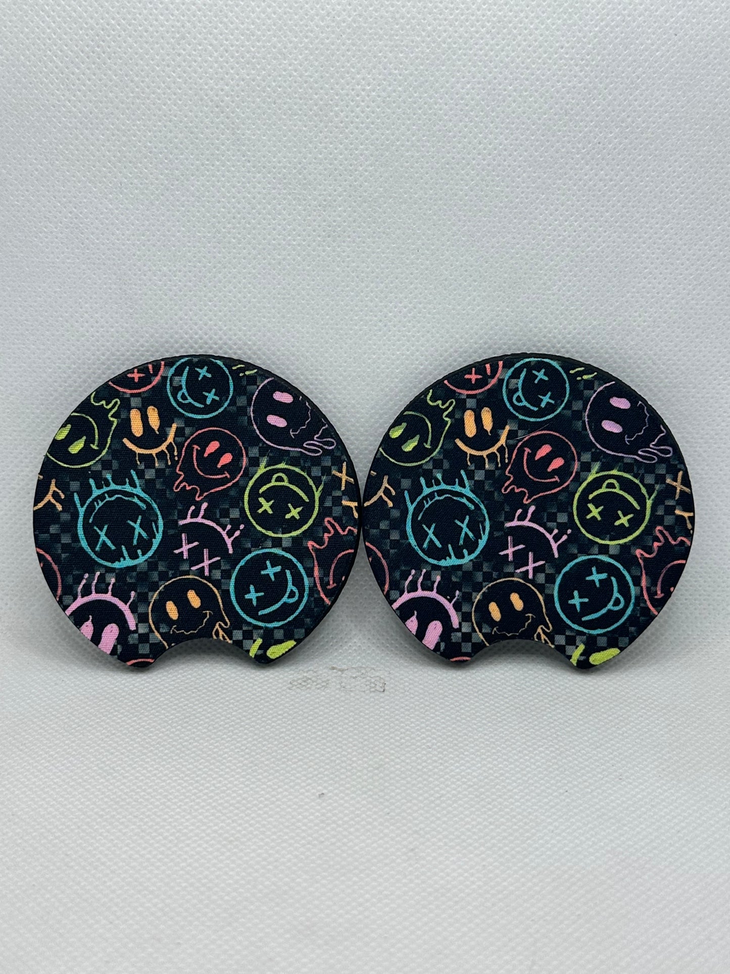 Checkerboard Smilies Car Coasters