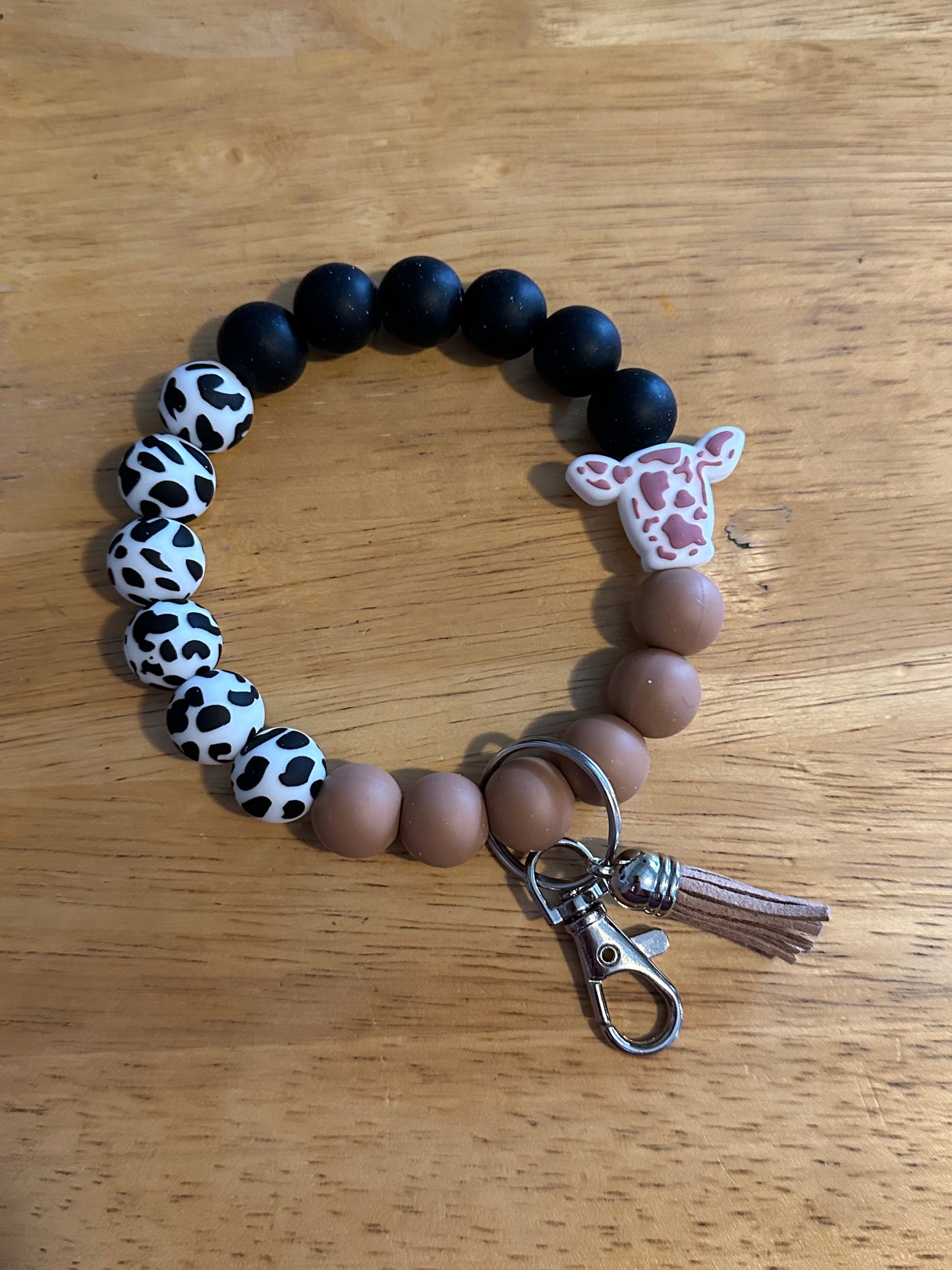 Brown Cow Oversized Silicone Bead Wristlet