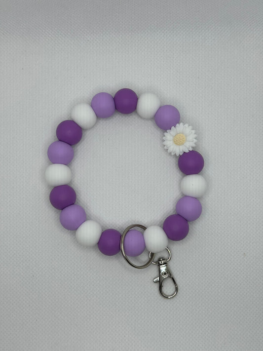 Purple White Daisy Oversized Silicone Bead Wristlet