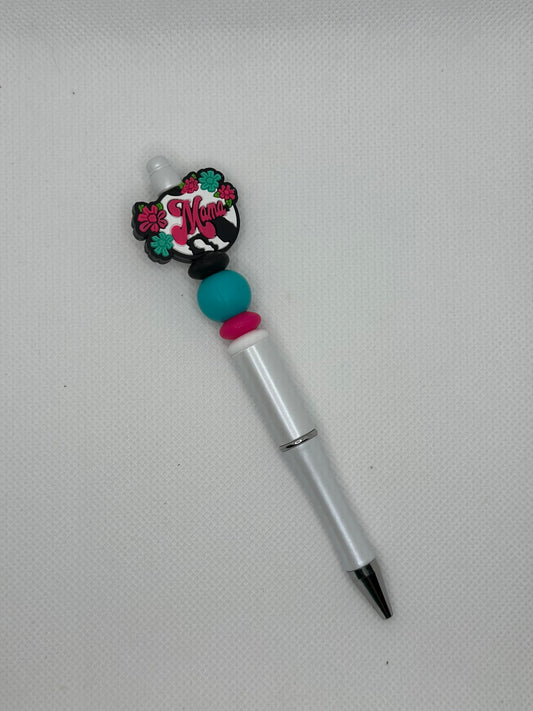 Cowhide Floral Mama White Silicone Beaded Pen