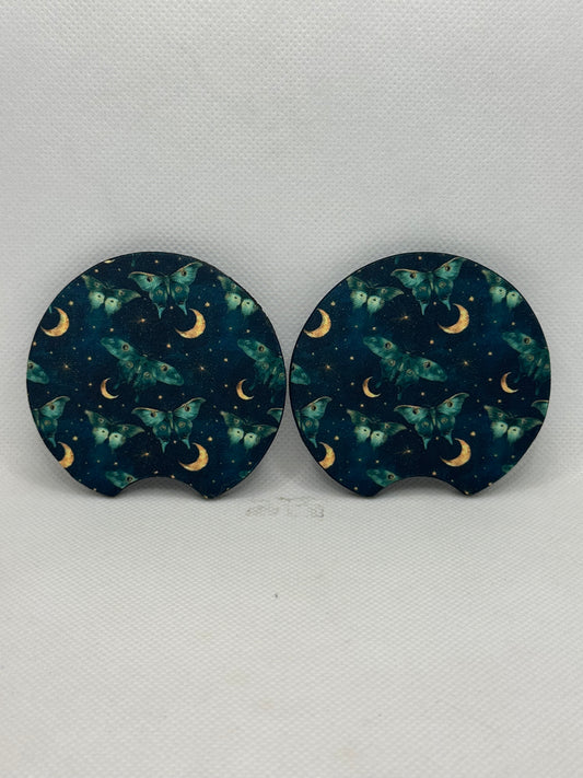 Celestial Lunar Moth Car Coasters