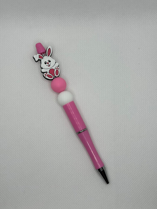 White Bunny Pink Silicone Beaded Pen