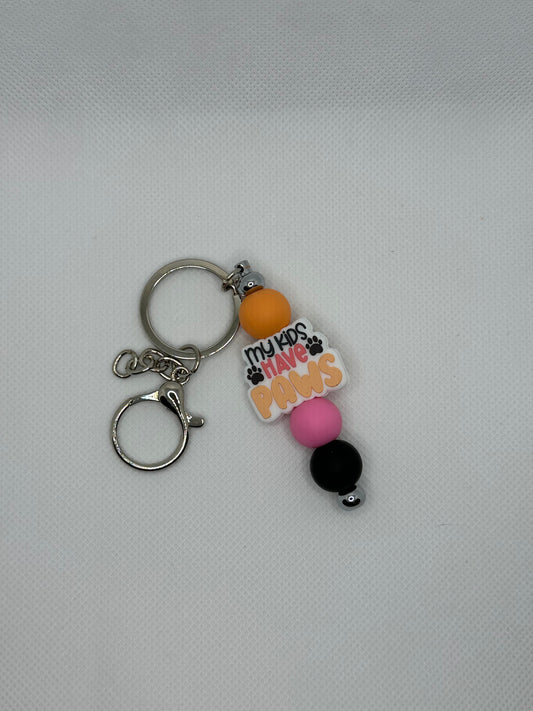 My Kids Have Paws Silicone Bead Silver Metal Keychain
