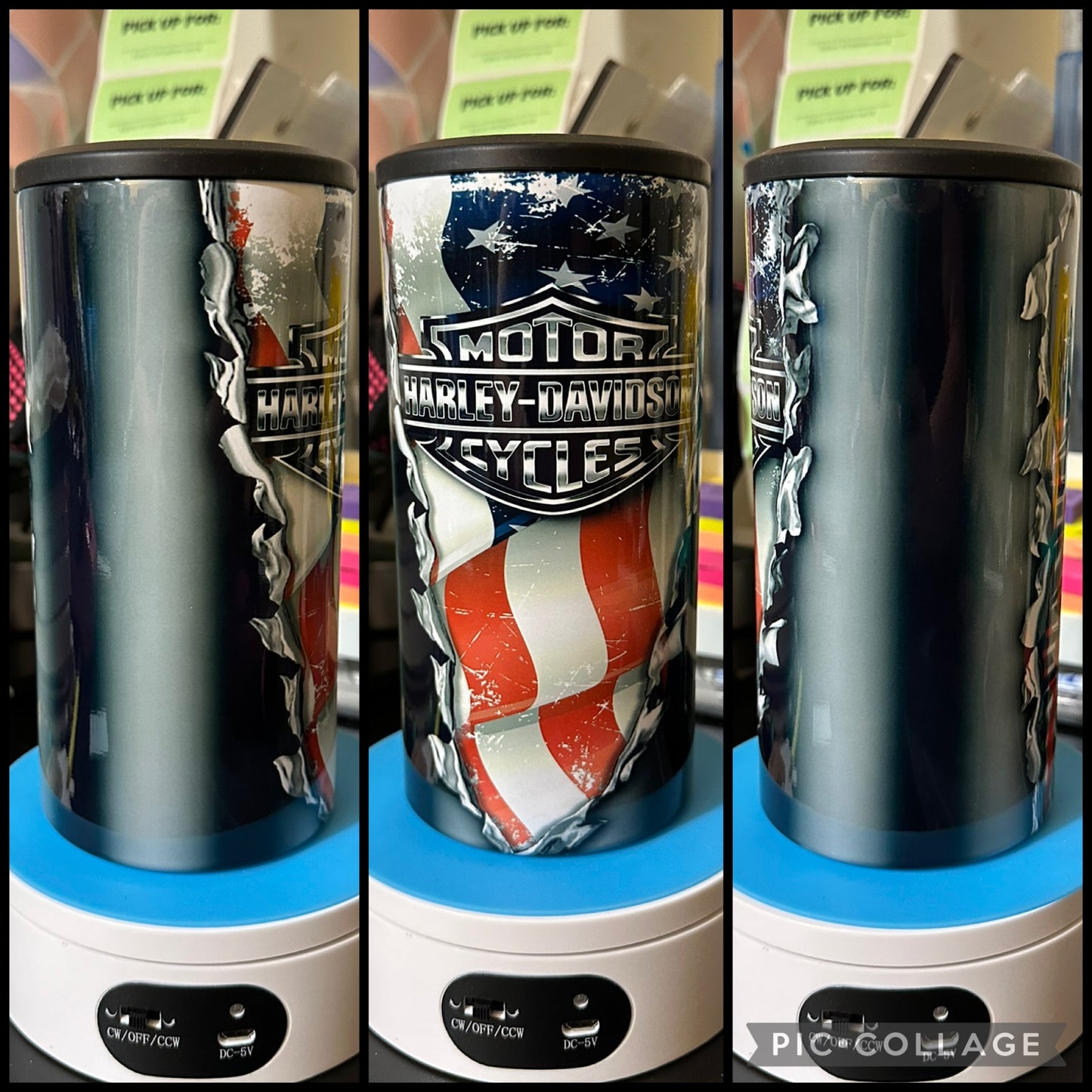 Motorcycle American Flag 4 in 1 Can Cooler