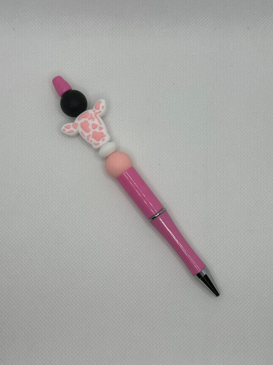 Pink Cow Pink Silicone Beaded Pen