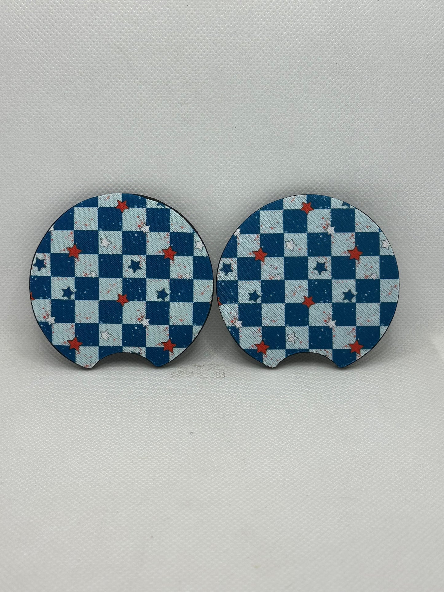 Blue Checkerboard USA Car Coasters