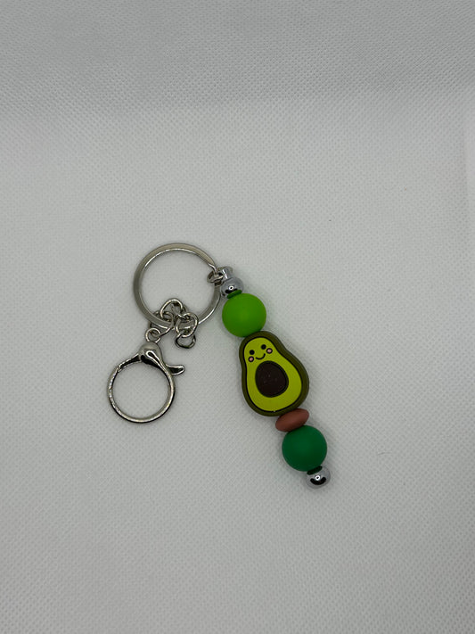 Happy Avocado Silicone Beaded Silver Metal Keychain